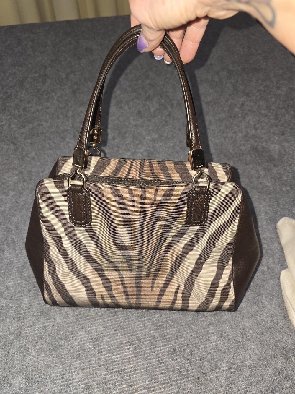 Coach Madison Madeline 26634 Zebra Print Brown Leather Satchel Crossbody Bag - Picture 4 of 16